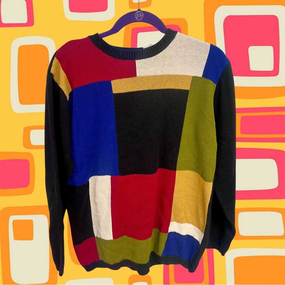 Vintage Villager Petite (A Liz Claiborne Company) funky colorblock sweater